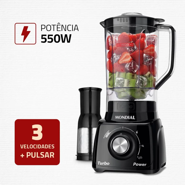 Liquidificador Turbo Power, Mondial, Preto, 550W – L-99 FB