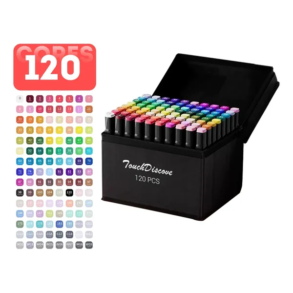 Conjunto Canetas Marcador Canetinha Ponta Dupla 120 Cores Kit